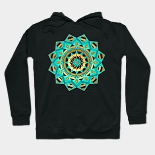 Mandala blue gold black with hearts Hoodie